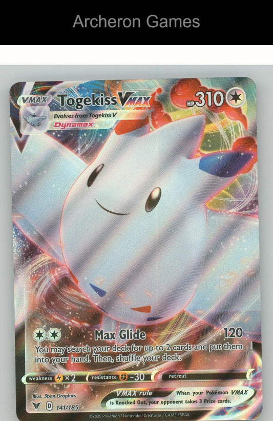 Pokemon Card Togekiss VMAX 141/185 HOLO Ultra Rare Prize Pack Series Cards