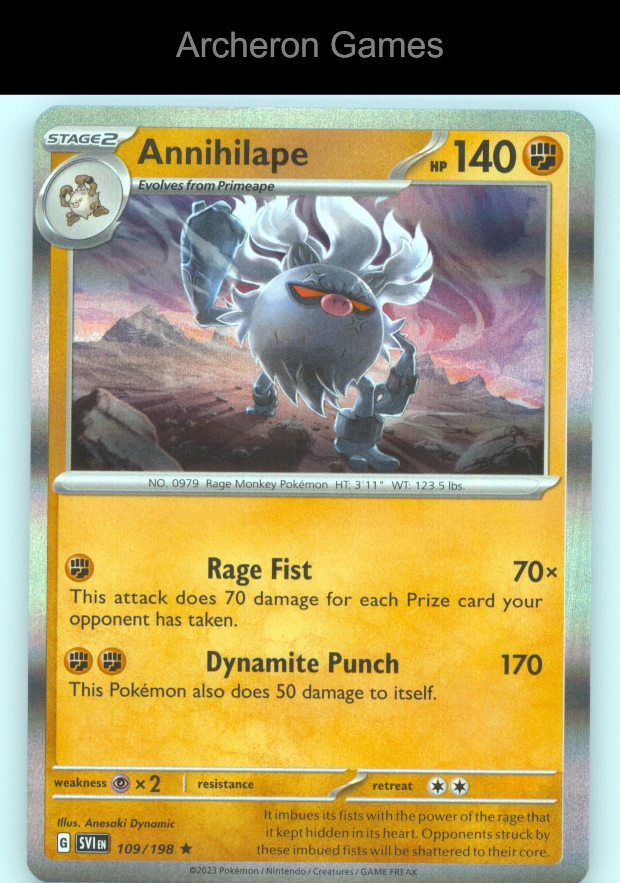 Pokemon Card Annihilape SVI 109/198 R Scarlet & Violet Holo