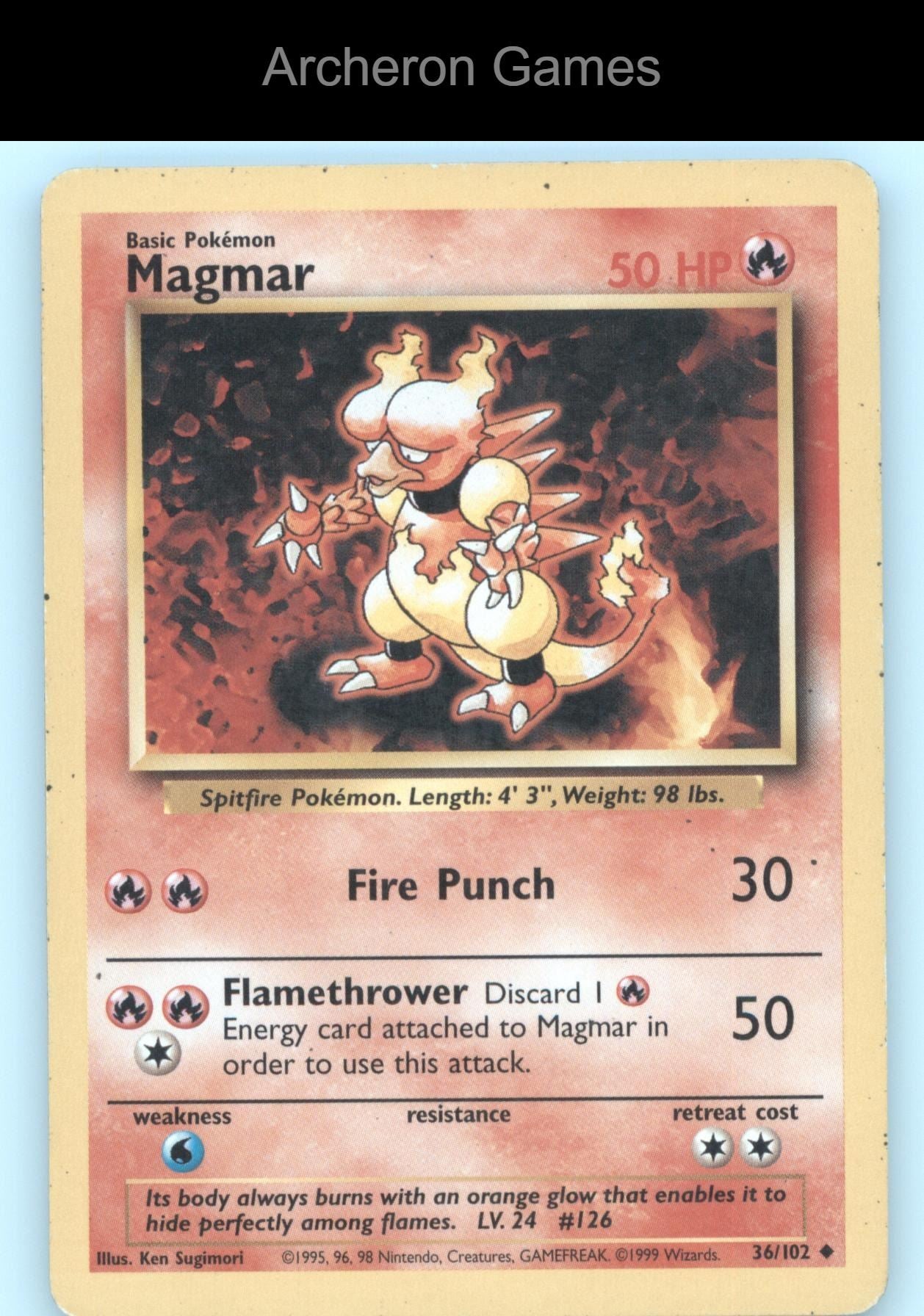 Pokemon Card Magmar BS 36/102 UC Base Set Unlimited
