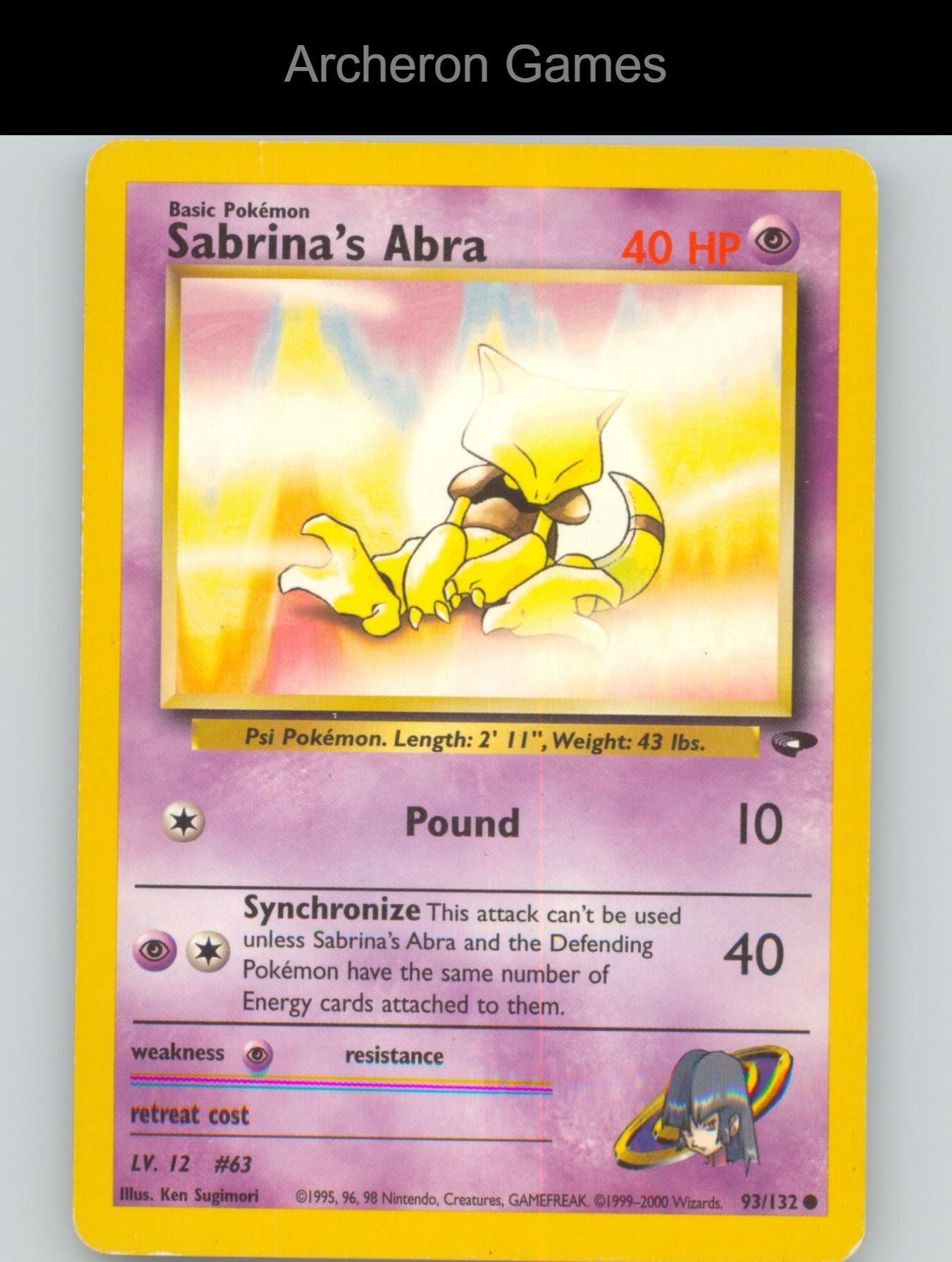 Pokemon Card Sabrina's Abra G2 93/132 C Gym Challenge Unlimited