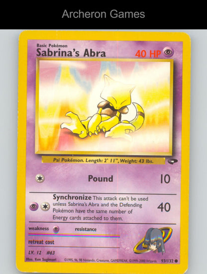 Pokemon Card Sabrina's Abra G2 93/132 C Gym Challenge Unlimited