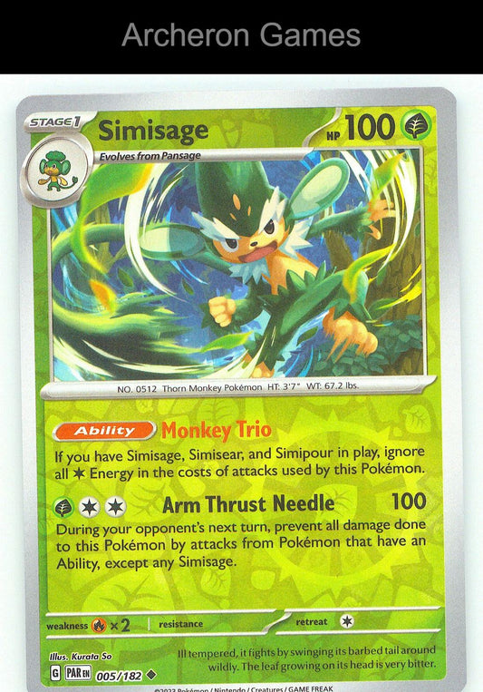Pokemon Card Simisage PAR 005/182 UC Paradox Rift Reverse Holo