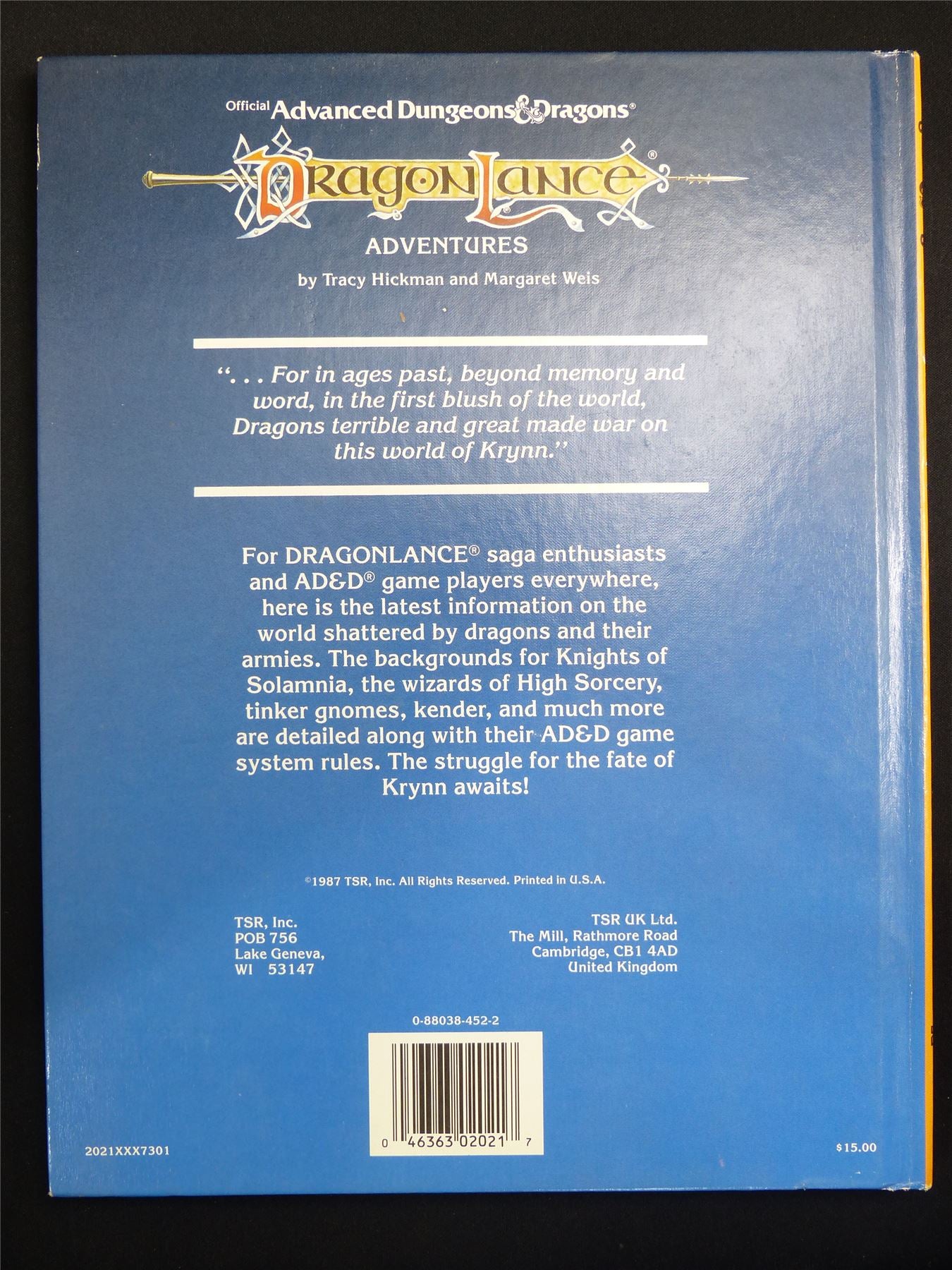 Official AD&D: Dragon Lance Adventures - Roleplay Hardback #1GK