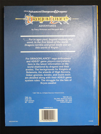 Official AD&D: Dragon Lance Adventures - Roleplay Hardback #1GK