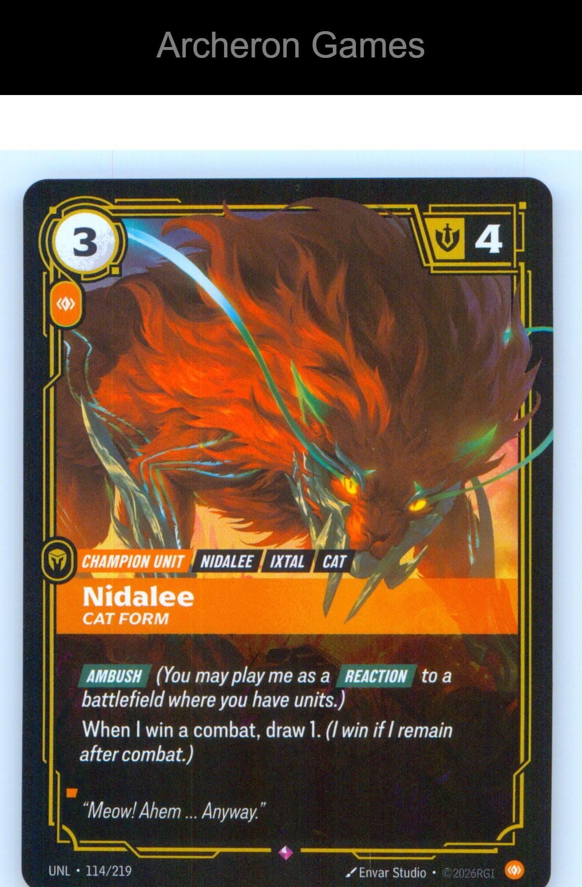 Nidalee - Cat Form UNL 114/219 R Unleashed Riftbound Card