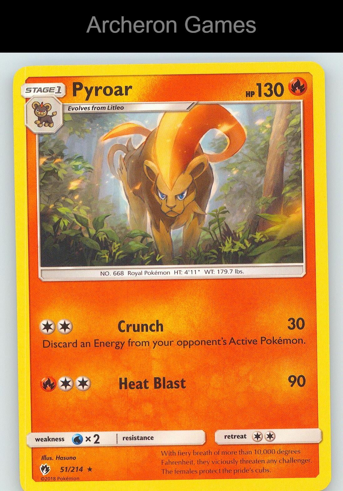 Pokemon Card Pyroar LOT 51/214 R Lost Thunder