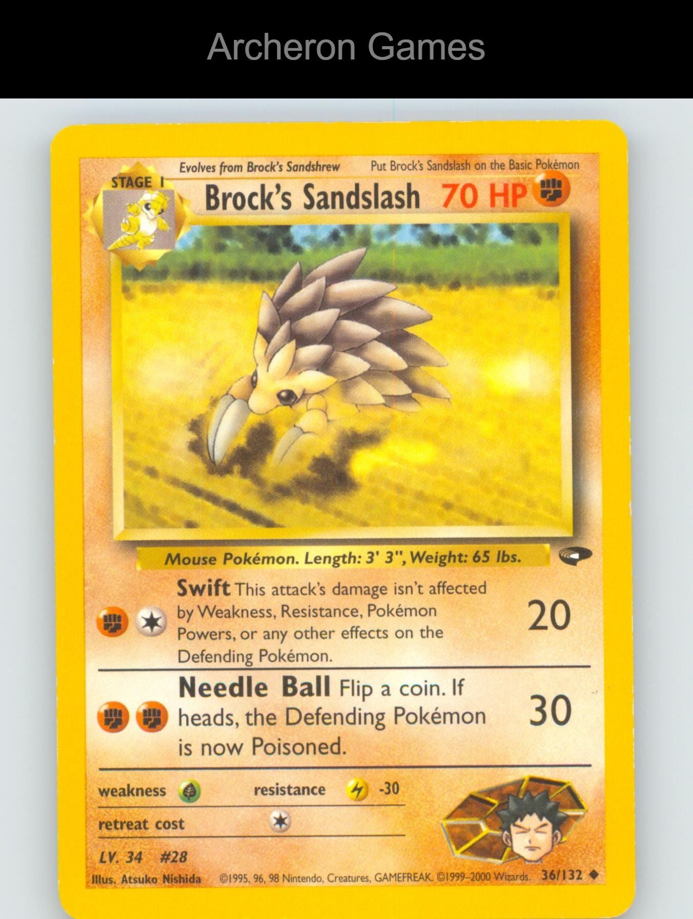 Pokemon Card Brock's Sandslash G2 36/132 UC Gym Challenge Unlimited