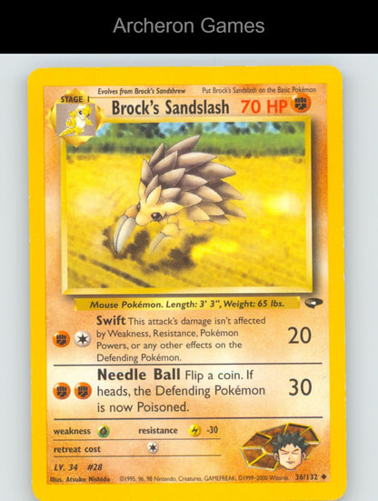 Pokemon Card Brock's Sandslash G2 36/132 UC Gym Challenge Unlimited