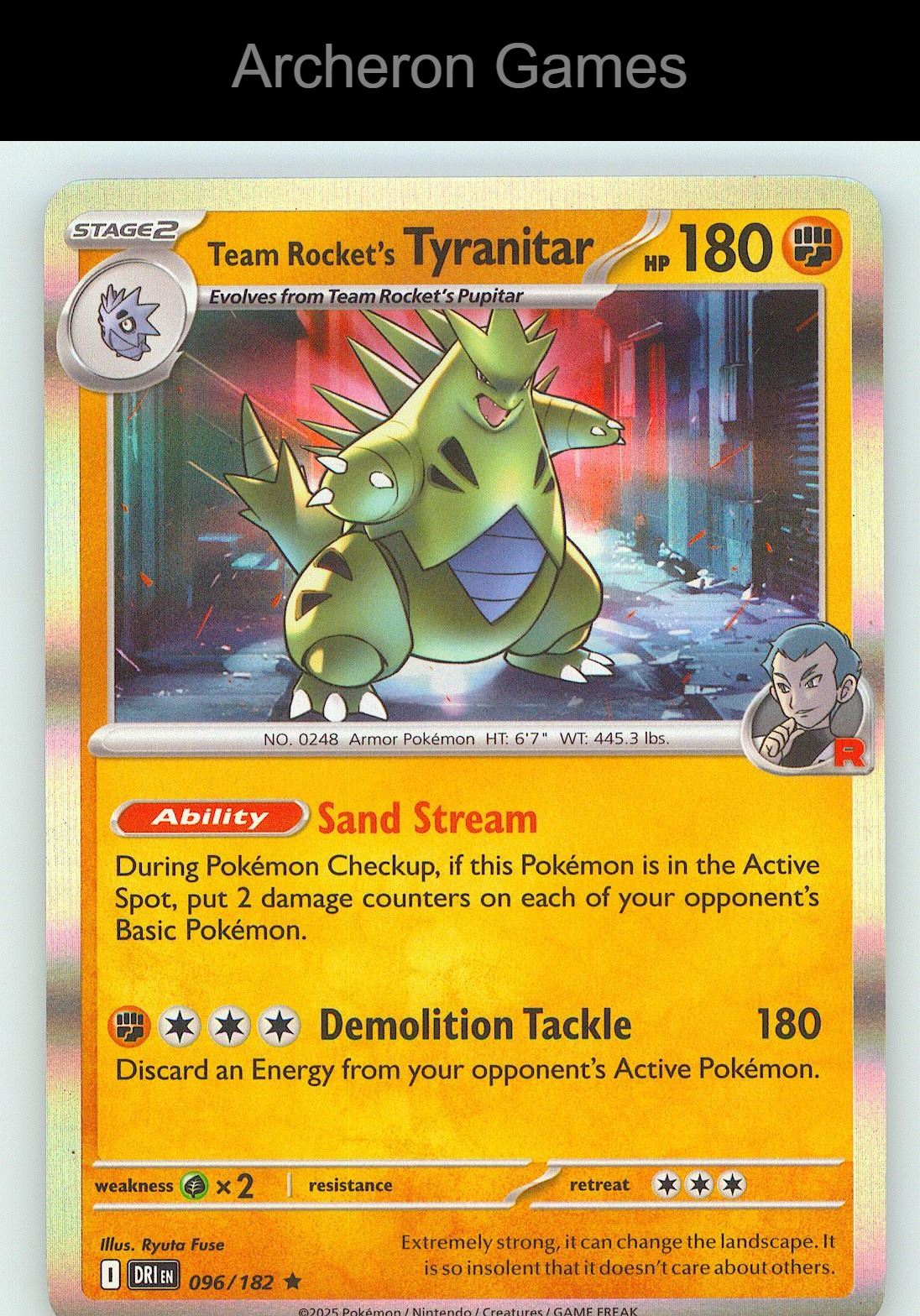 Pokemon Card Team Rocket's Tyranitar DRI 096/182 R Destined Rivals Holo