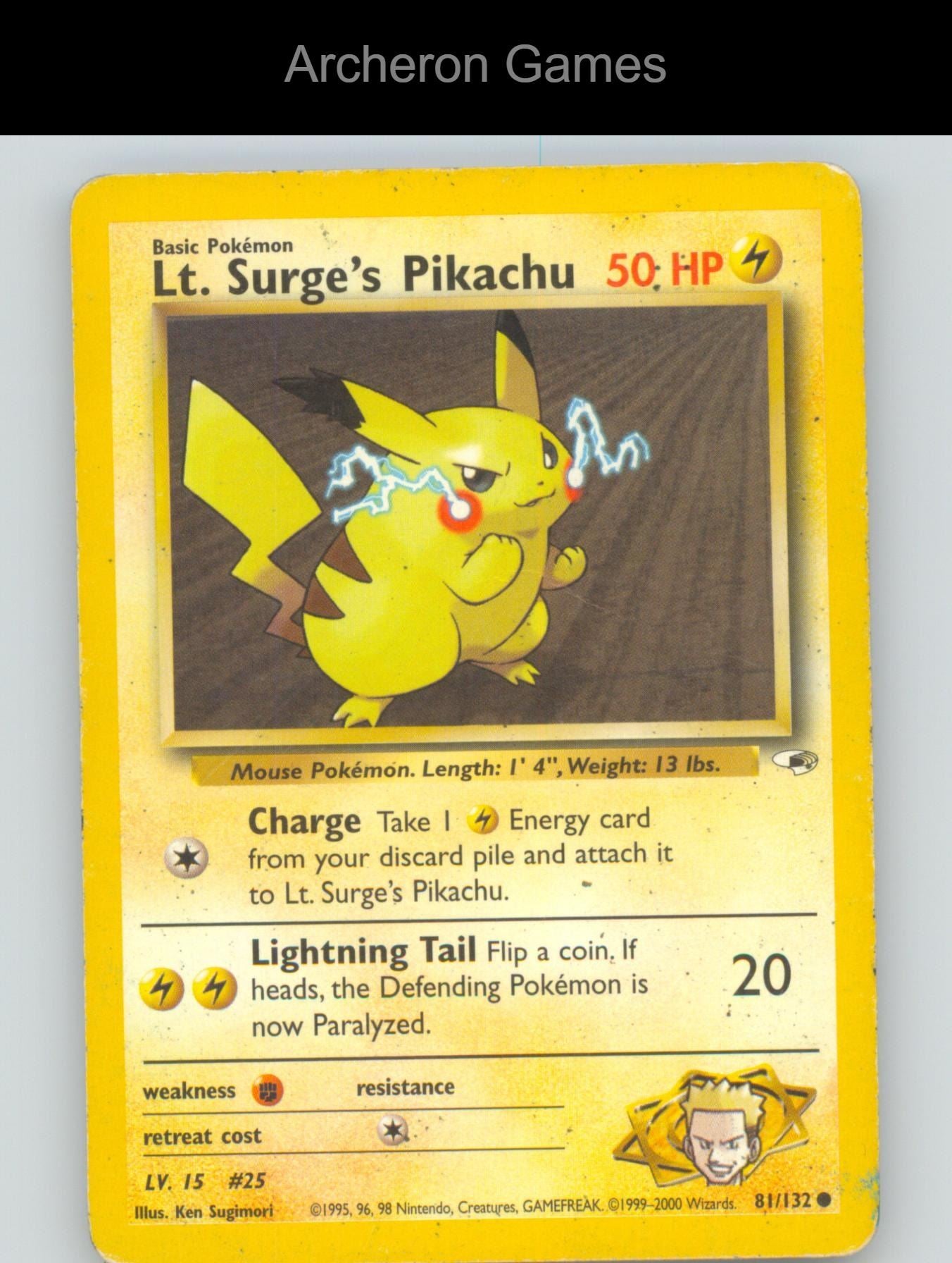 Pokemon Card Lt. Surge's Pikachu G1 81/132 C Gym Heroes Unlimited