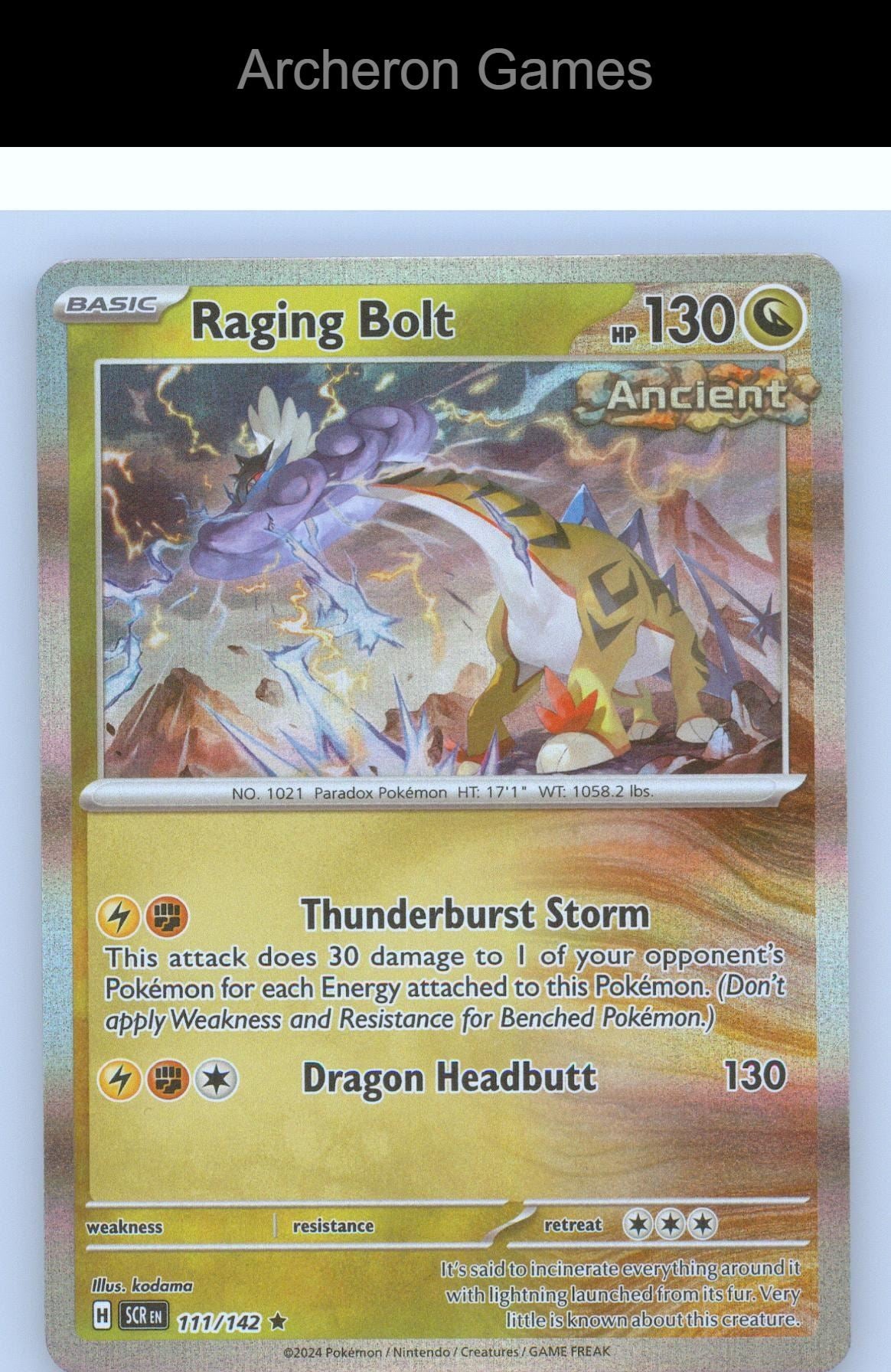 Pokemon Card Raging Bolt SCR 111/142 R Stellar Crown Reverse Holo