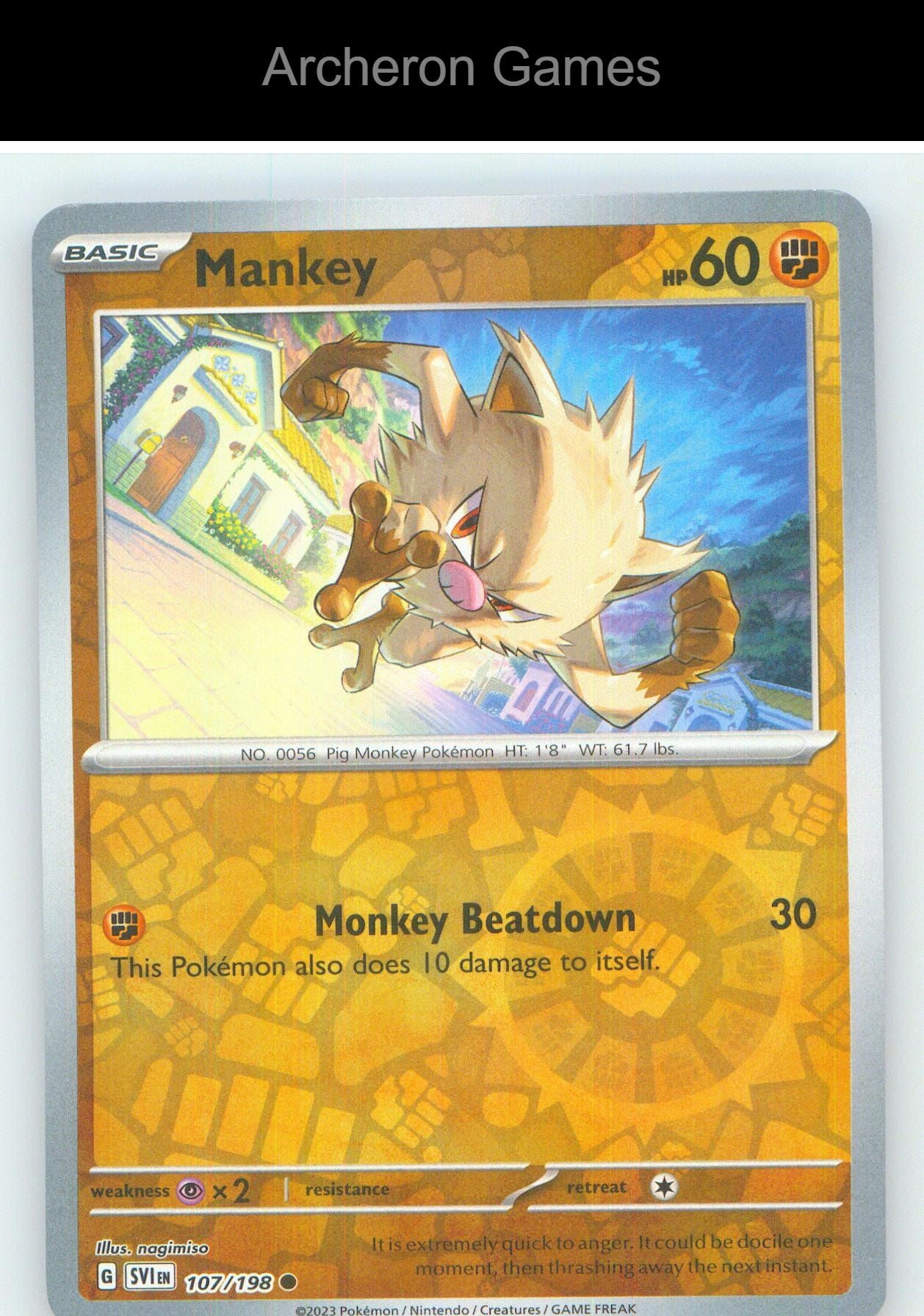 Pokemon Card Mankey SVI 107/198 C Scarlet & Violet Reverse Holo