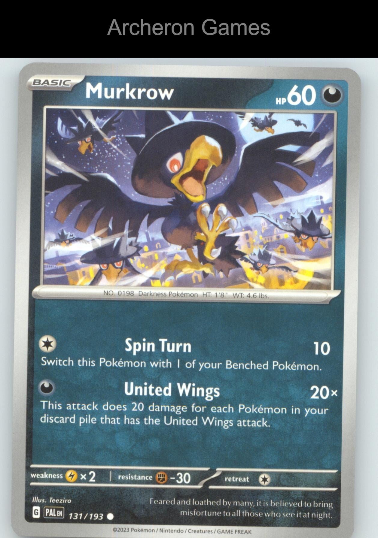 Pokemon Card Murkrow PAL 131/193 C Paldea Evolved