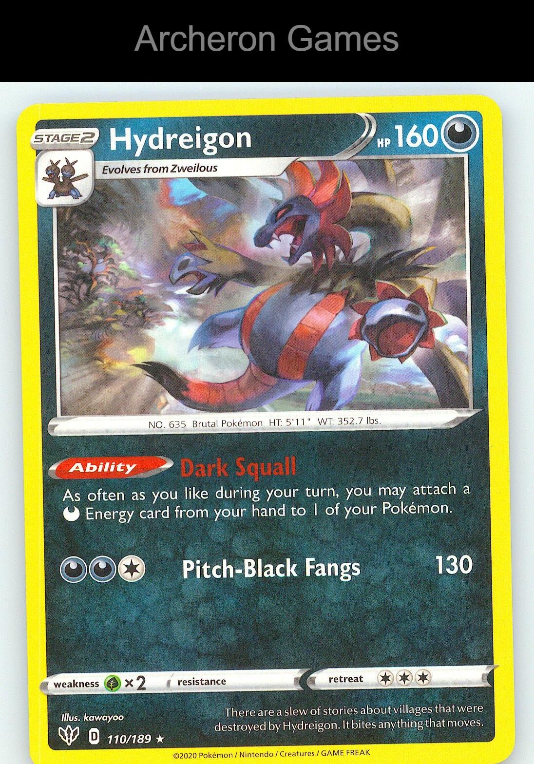 Pokemon Card Hydreigon DAA 110/189 R Darkness Ablaze