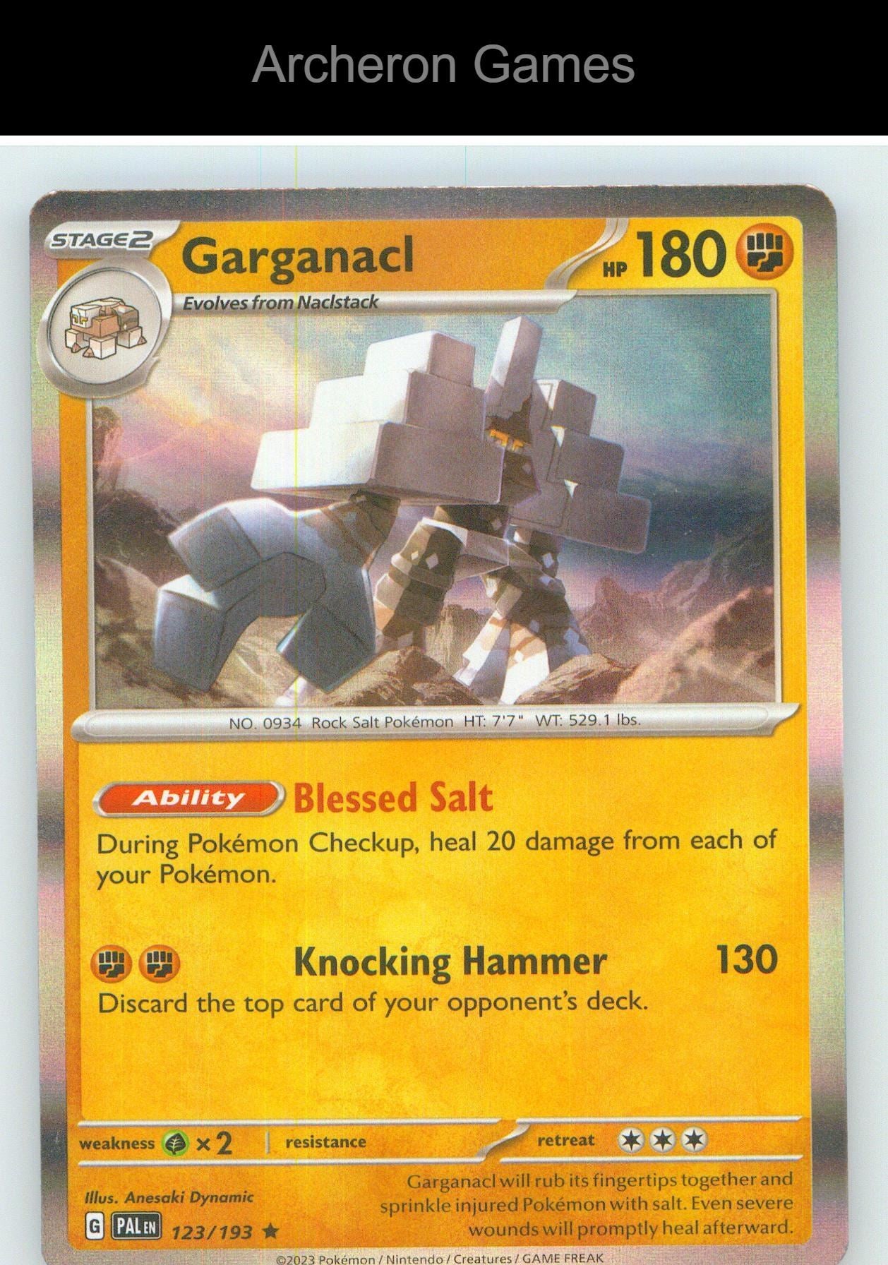 Pokemon Card Garganacl PAL 123/193 R Paldea Evolved Holo