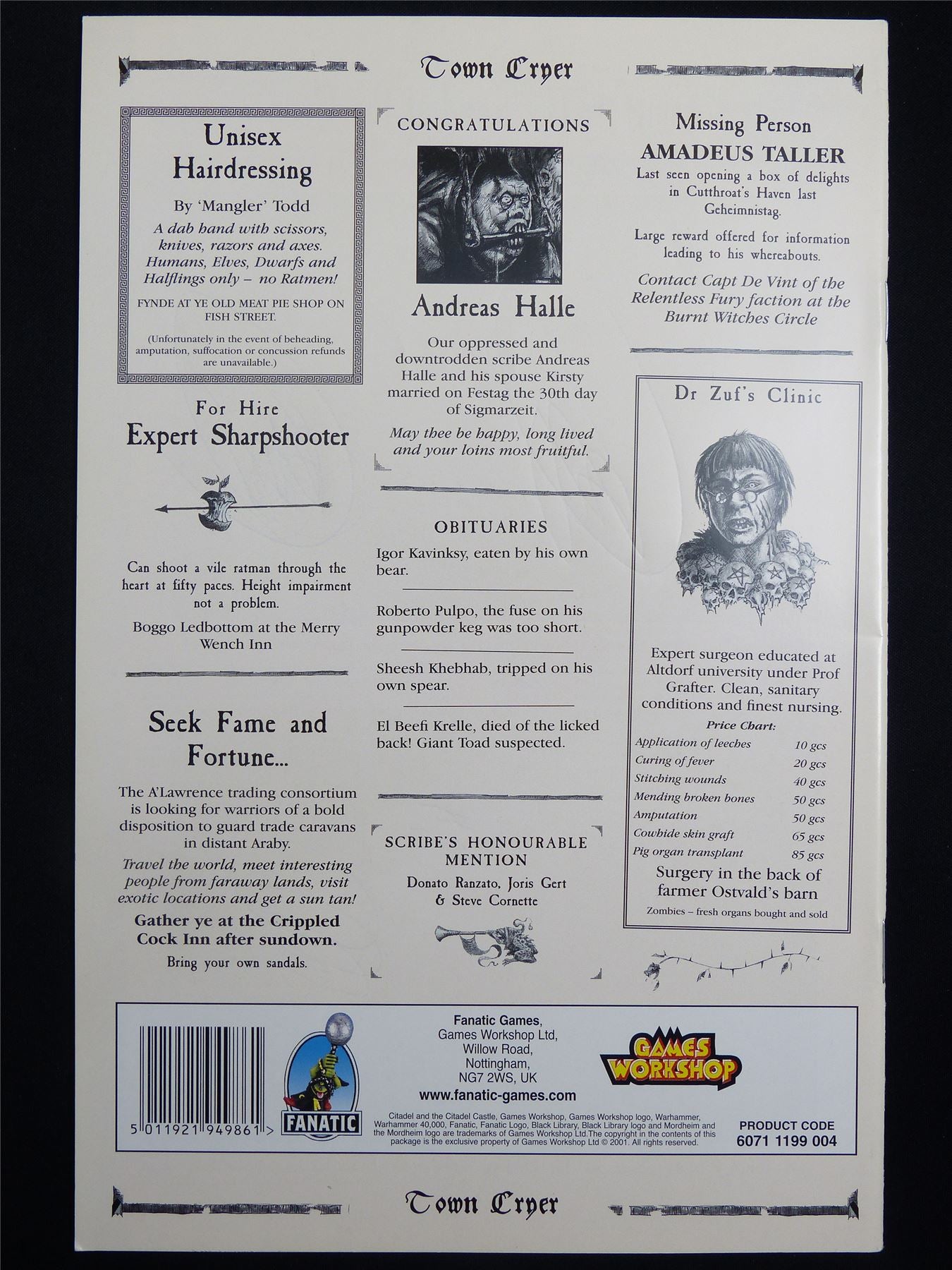 Mordheim: Town Cryer #16 The kislevites Are Coming - Games Workshop Magazine #1N1