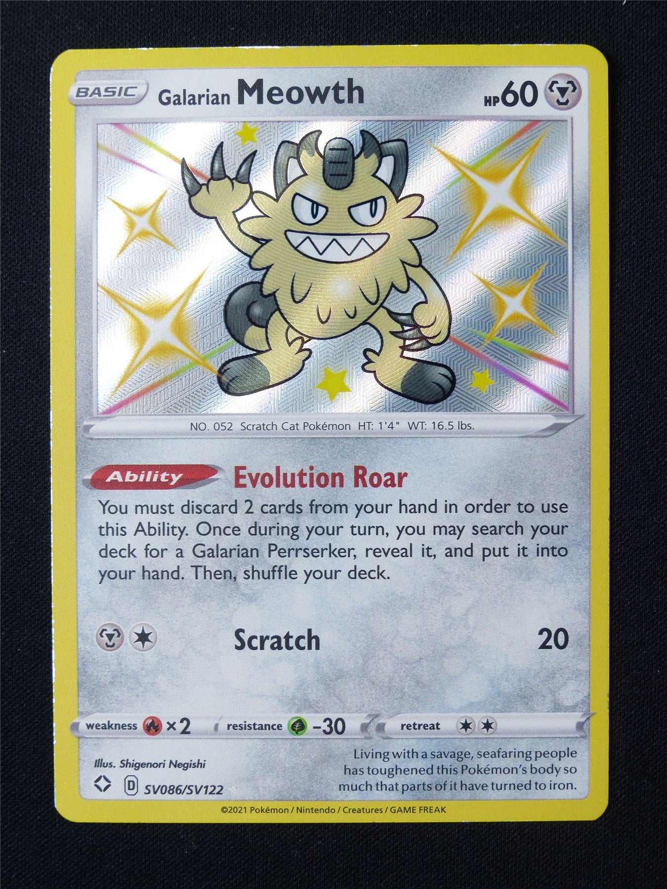 Shiny Galarian Meowth SV086/SV122 Holo - Pokemon Card #6OS