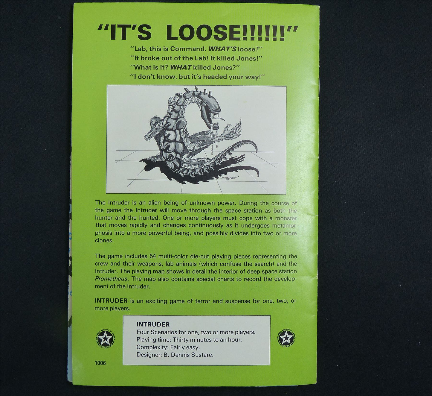 Intruder: Task Force #1006 - already punched Booklet & map #E6