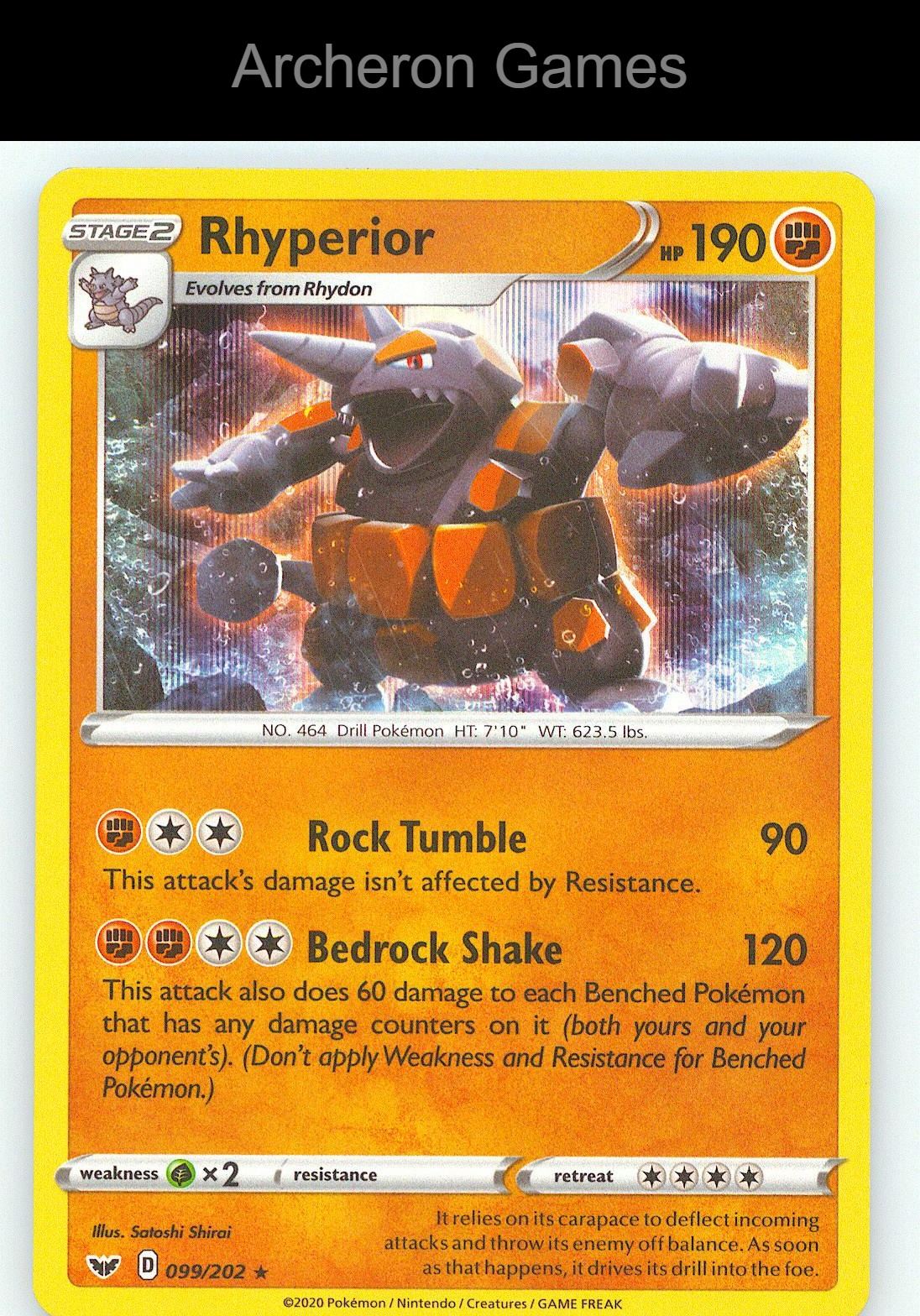Pokemon Card Rhyperior SSH 099/202 Line Holo R Sword & Shield
