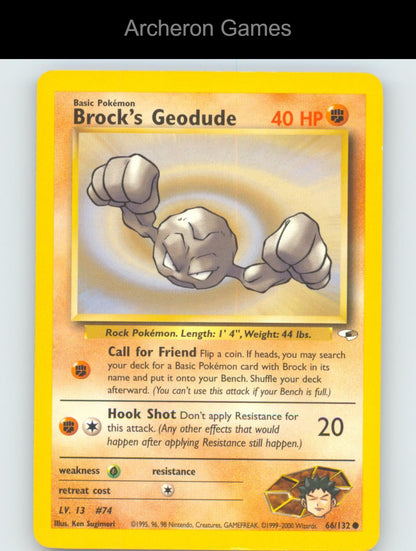 Pokemon Card Brock's Geodude G1 66/132 C Gym Heroes Unlimited