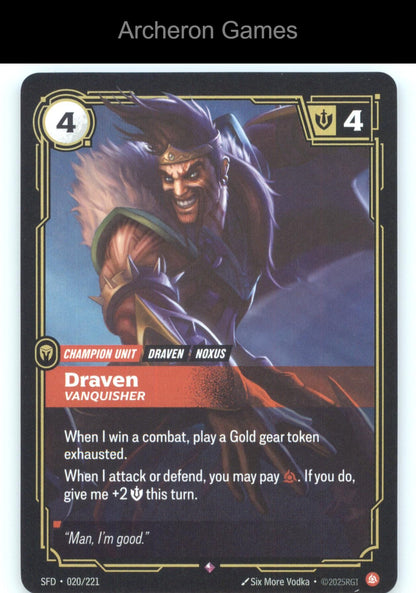 Draven - Vanquisher SFD 020/221 R  Card Spiritforged