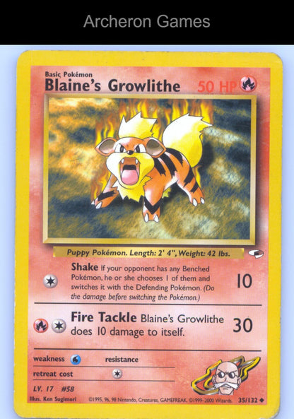 Pokemon Card Blaine's Growlithe G1 35/132 UC Gym Heroes Unlimited