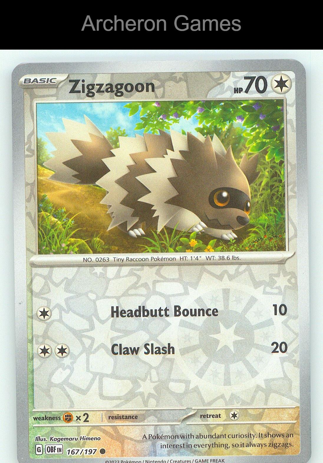 Pokemon Card Zigzagoon OBF 167/197 C Obsidian Flames Reverse Holo