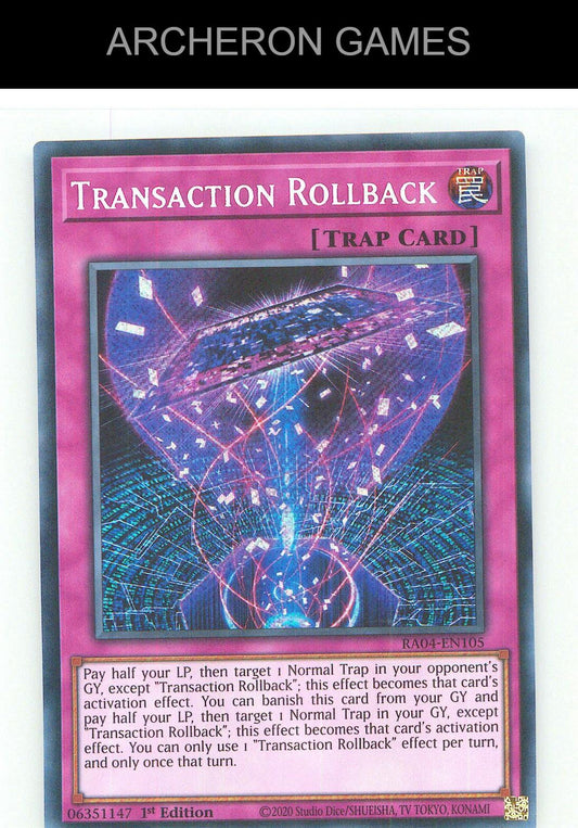 Transaction Rollback Prismatic Secret Rare YUGIOH Card 1st Edition