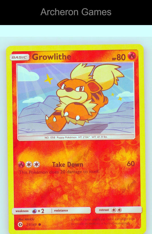 Pokemon Card Growlithe SM01 21/149 C SM Base Set Reverse Holo