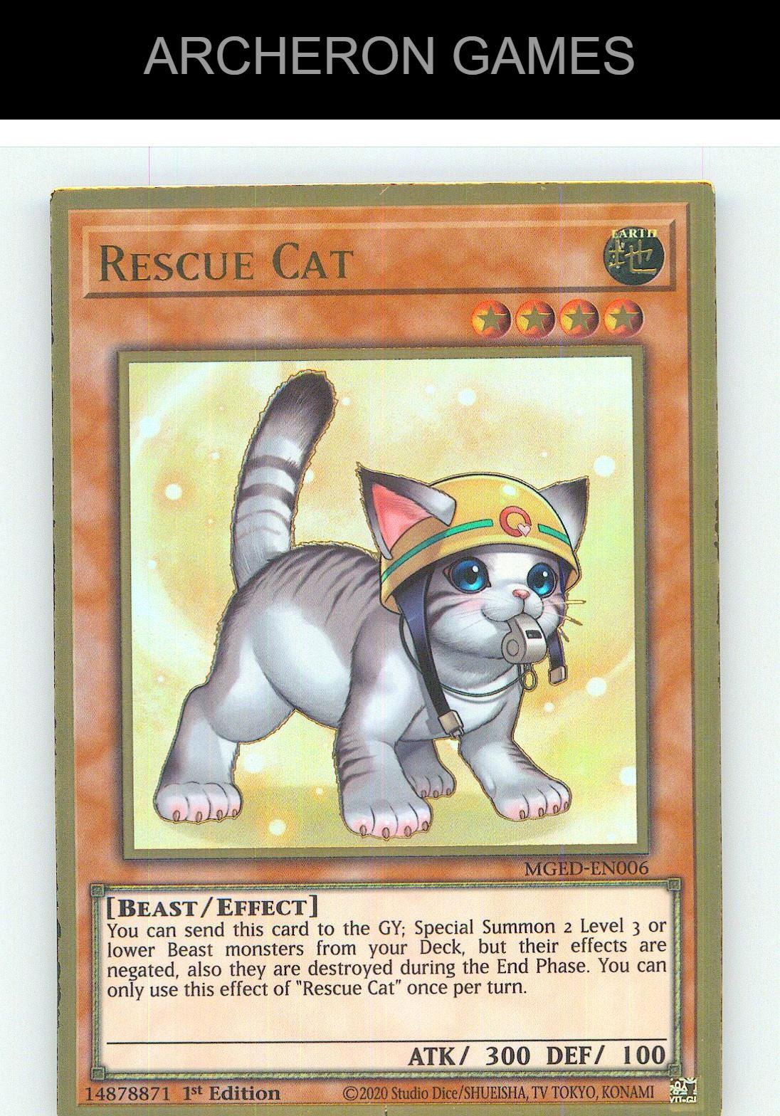 Rescue Cat (Alternate Art) Premium Gold Rare YUGIOH Card 1st Edition