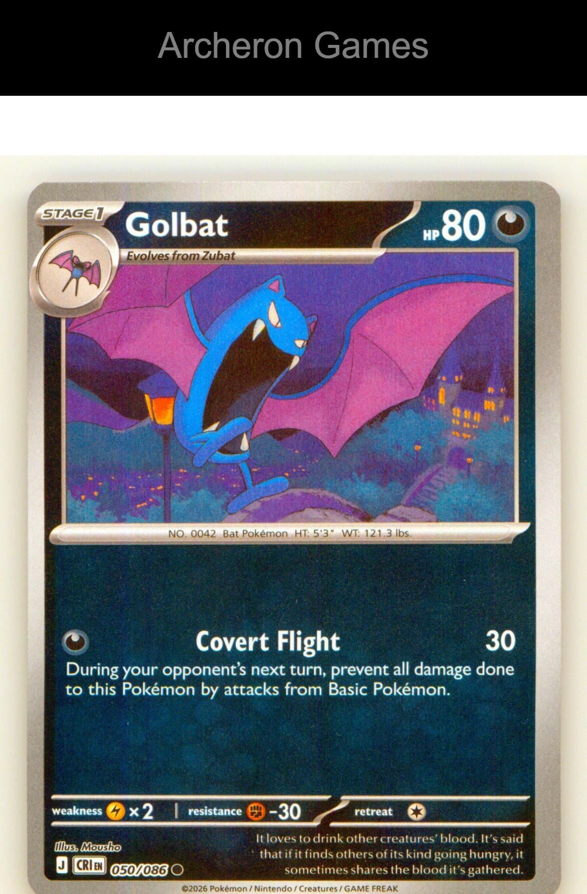 Pokemon Card Golbat ME04 050/086 C Chaos Rising Reverse Holo