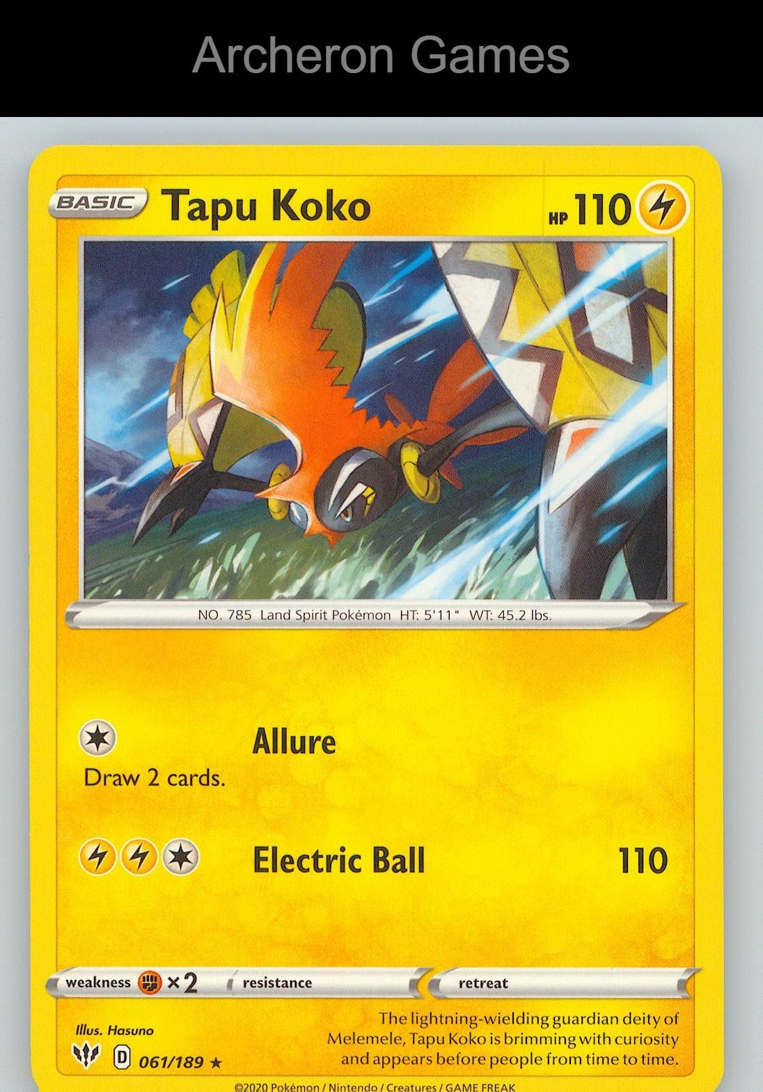 Pokemon Card Tapu Koko DAA 061/189 HOLO R Darkness Ablaze