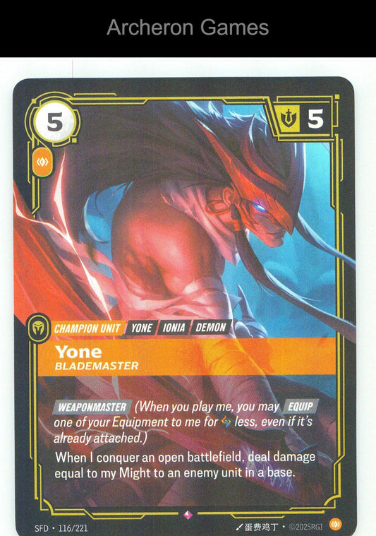 Yone - Blademaster SFD 116/221 R Spiritforged Riftbound Card Foil