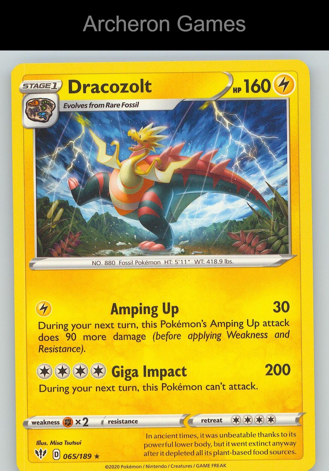 Pokemon Card Dracozolt DAA 065/189 R Darkness Ablaze