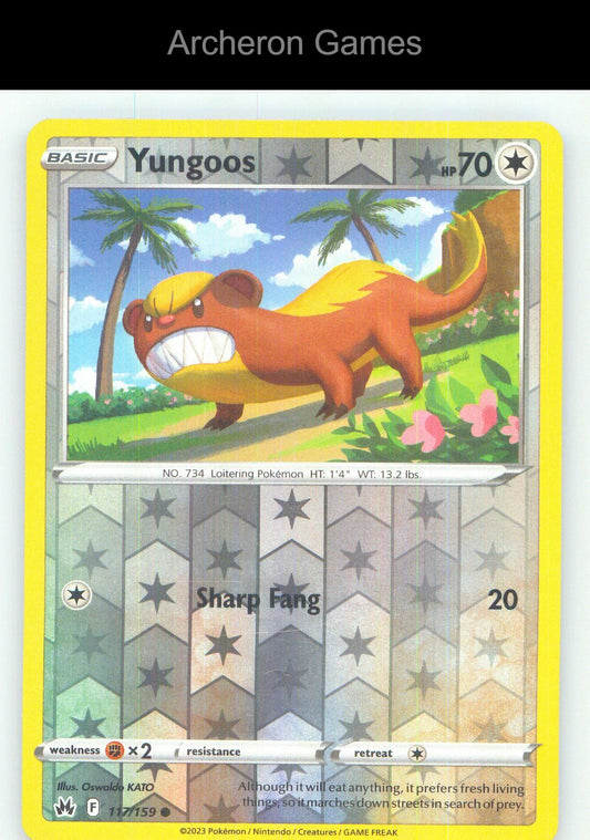 Pokemon Card Yungoos CRZ 117/159 C Crown Zenith Reverse Holo