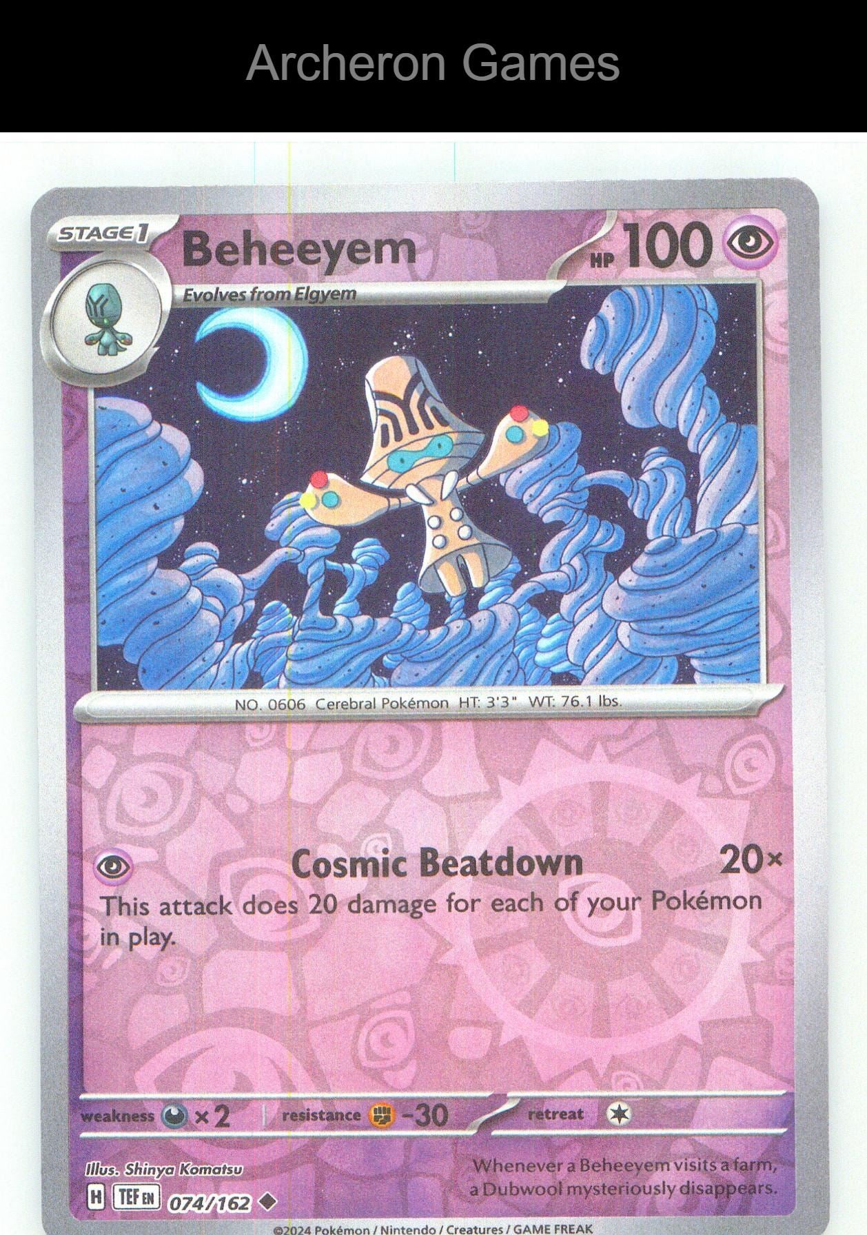 Pokemon Card Beheeyem TEF 074/162 UC Temporal Forces Reverse Holo