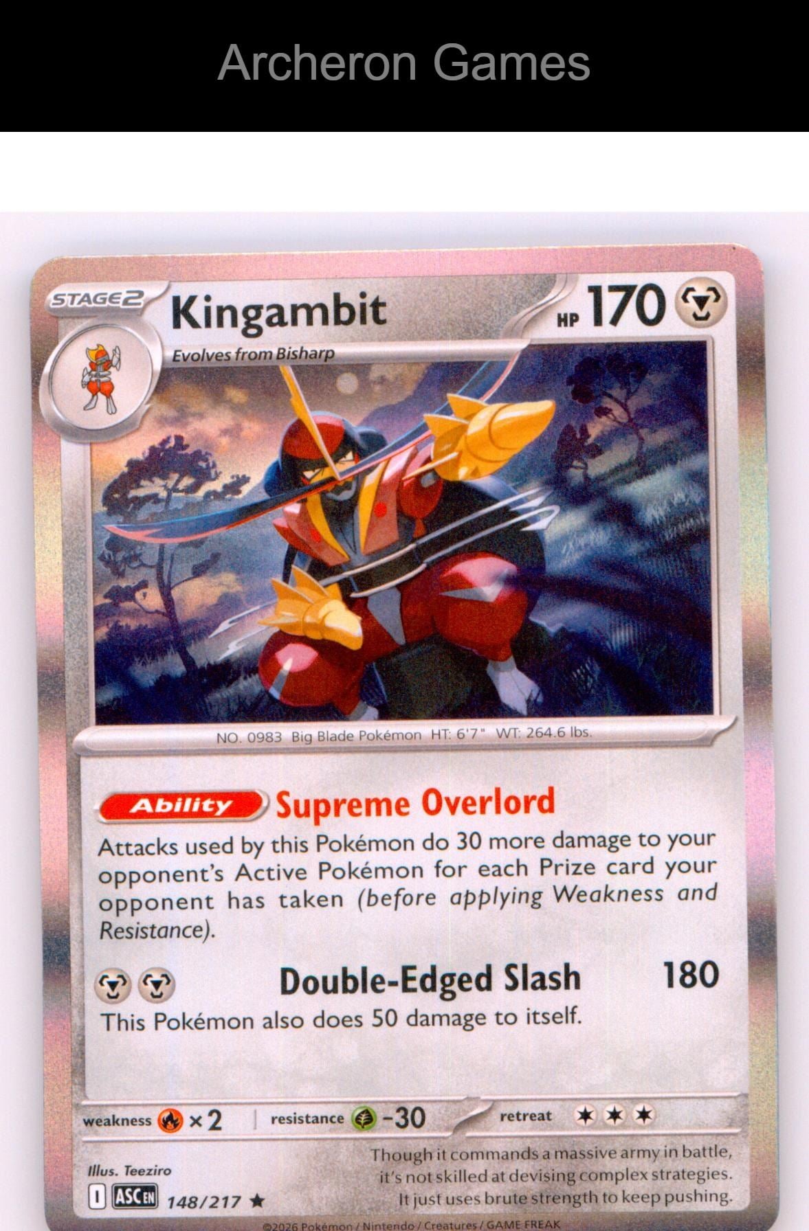 Pokemon Card Kingambit ASC 148/217 R Ascended Heroes Holo