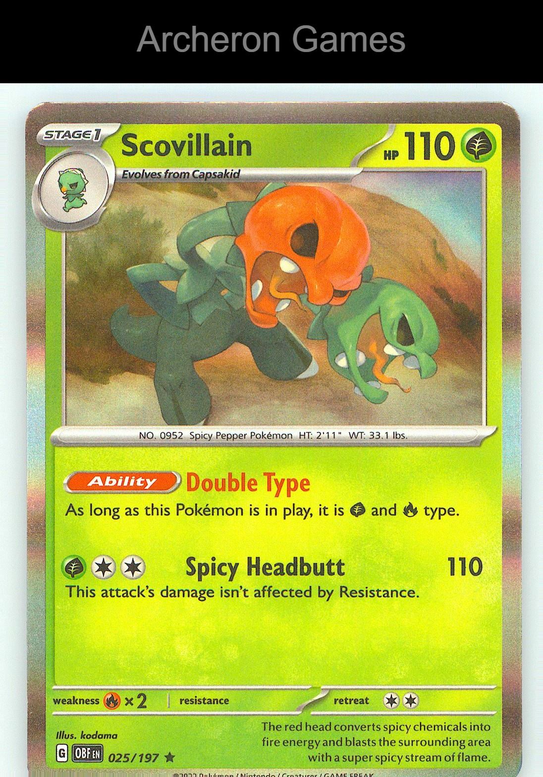 Pokemon Card Scovillain OBF 025/197 R Obsidian Flames Holo