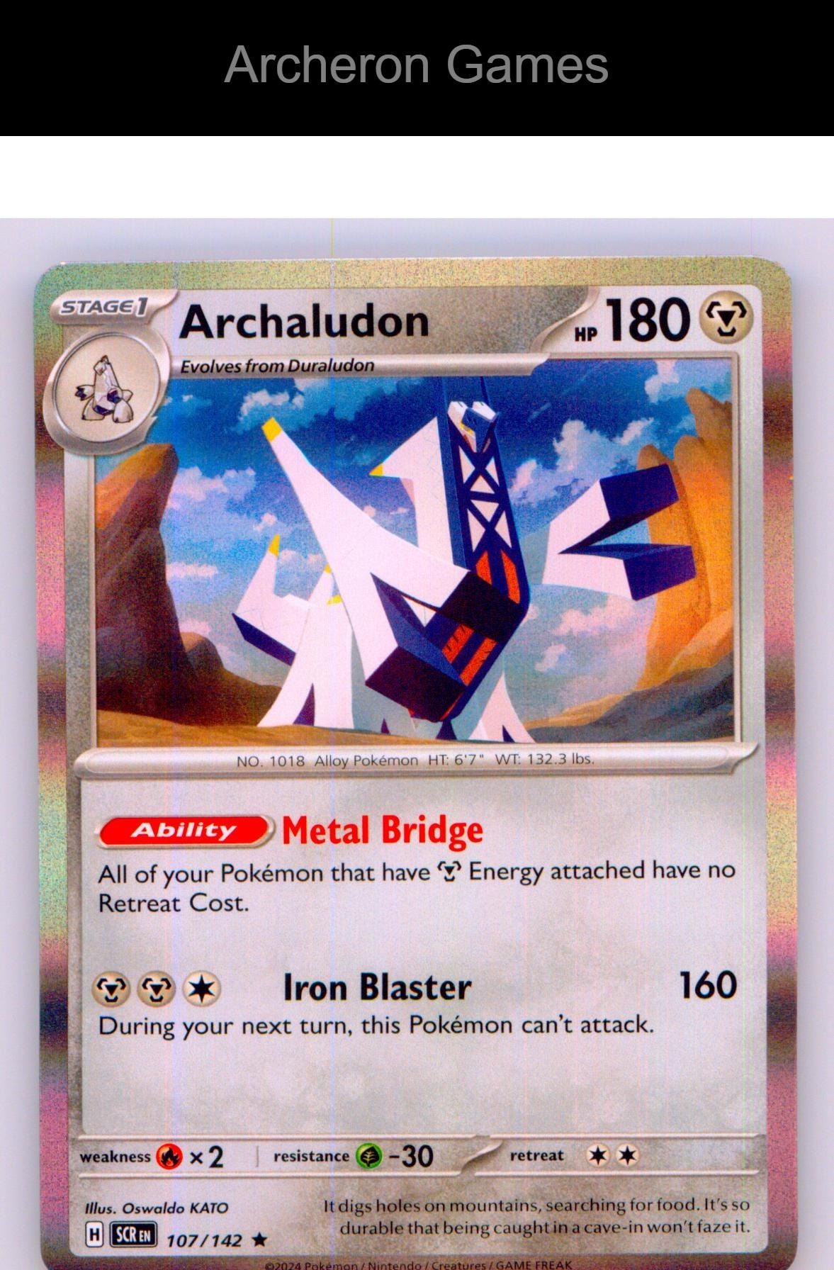 Pokemon Card Archaludon SCR 107/142 R Stellar Crown Holo
