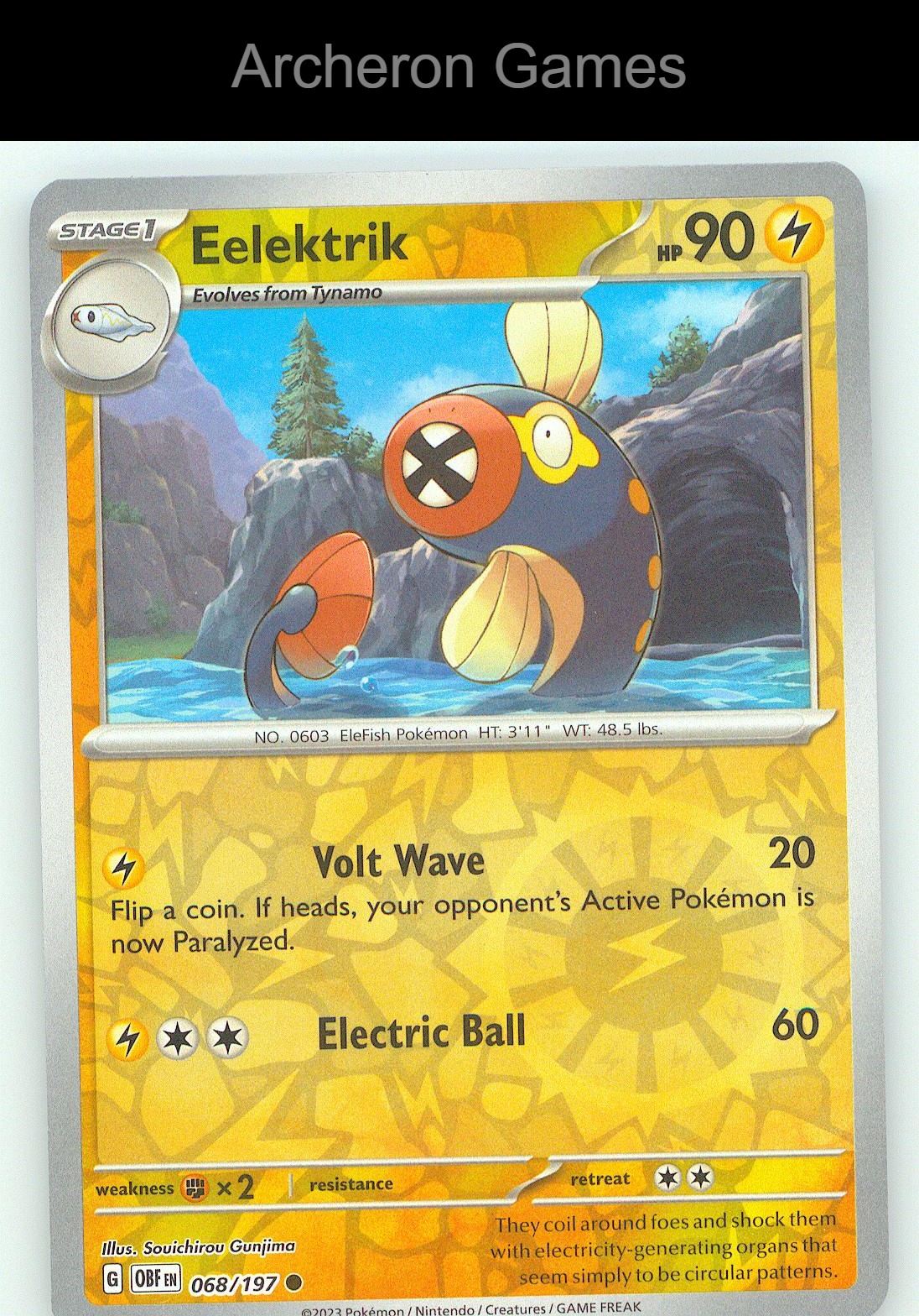 Pokemon Card Eelektrik OBF 068/197 C Obsidian Flames Reverse Holo