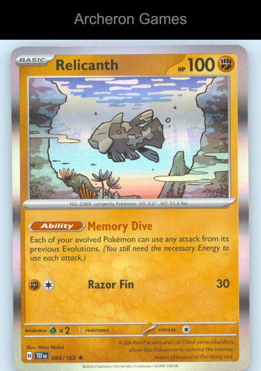 Pokemon Card Relicanth TEF 084/162 R Temporal Forces Holo