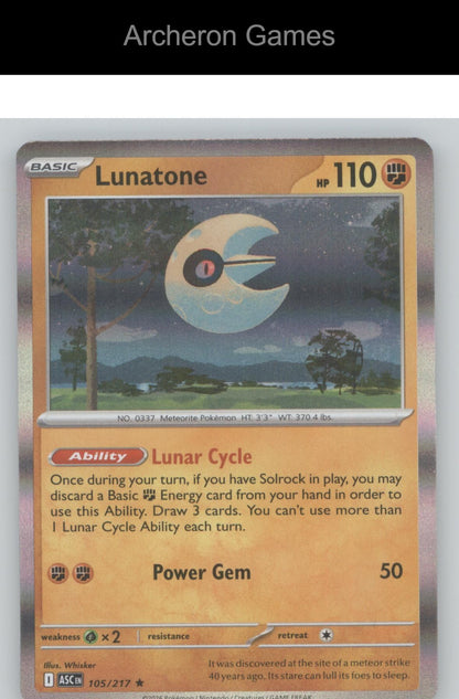 Pokemon Card Lunatone ASC 105/217 R Ascended Heroes Holo