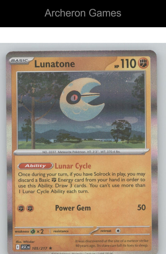 Pokemon Card Lunatone ASC 105/217 R Ascended Heroes Holo