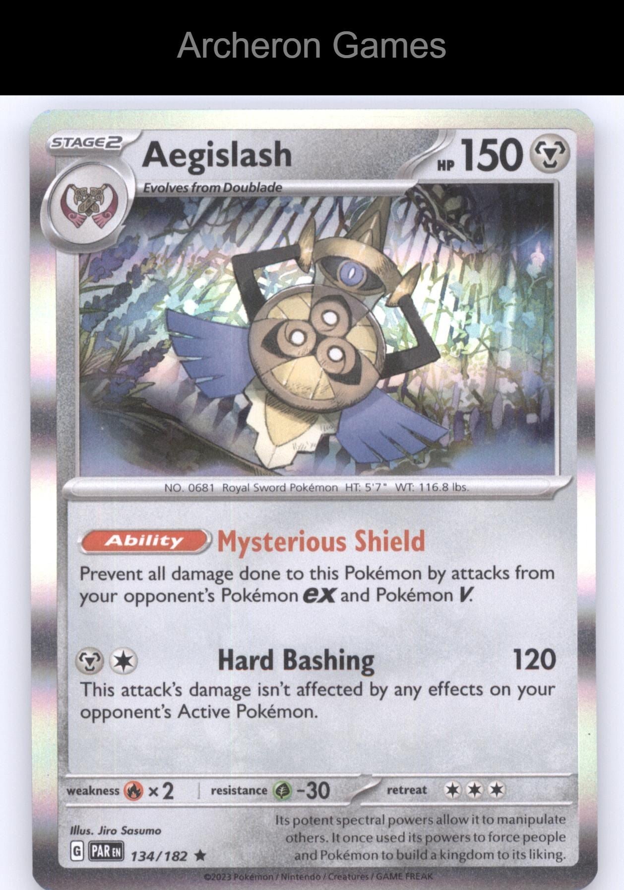 Pokemon Card Aegislash PAR 134/182 R Paradox Rift Holo