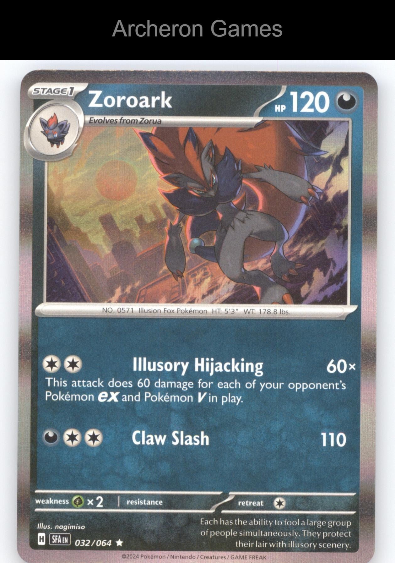 Pokemon Card Zoroark SFA 032/064 R Shrouded Fable Holo