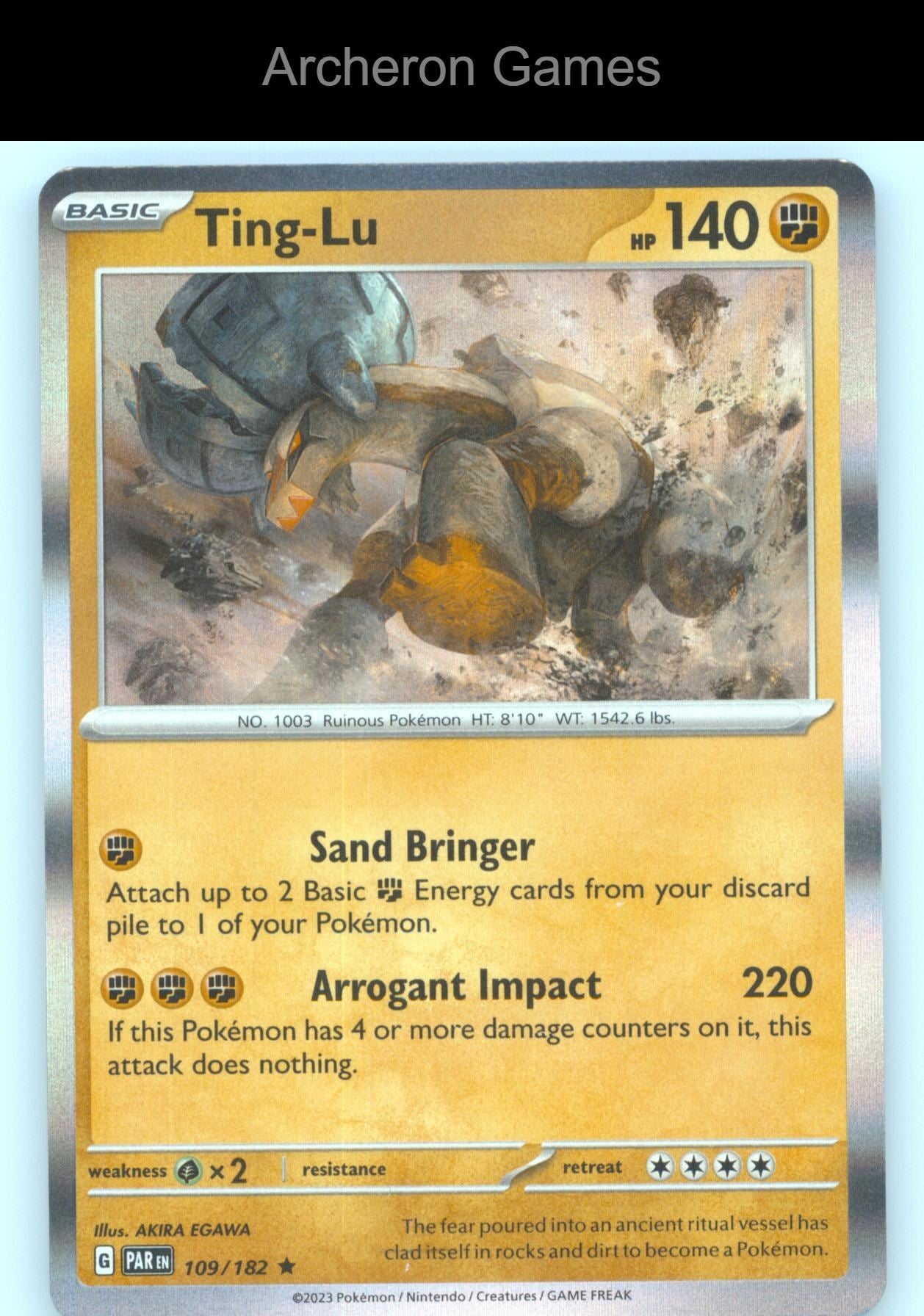 Pokemon Card Ting-Lu PAR 109/182 R Paradox Rift Holo