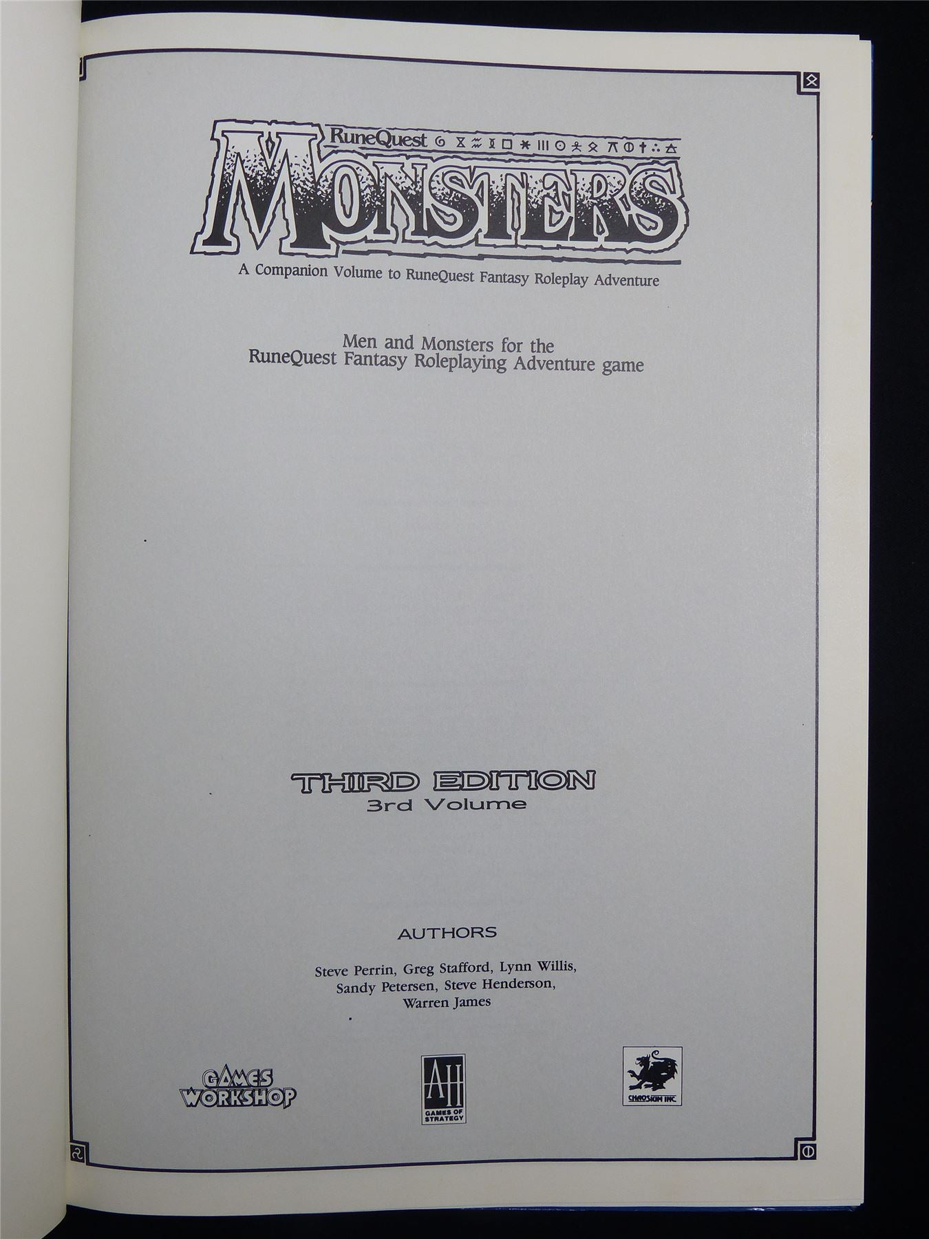 RuneQuest: Monsters Third Edition - Games Workshop Roleplaying Hardback #2MF