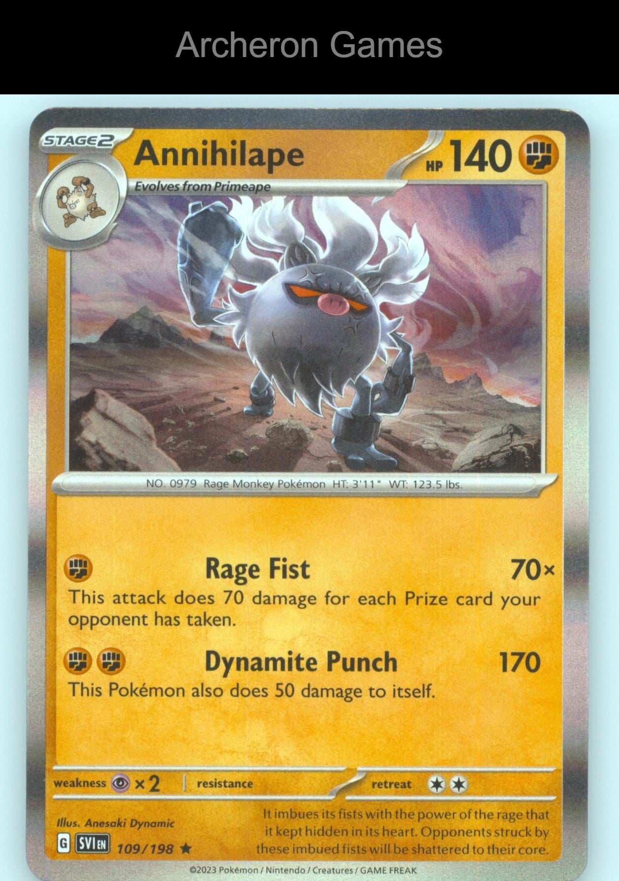 Pokemon Card Annihilape SVI 109/198 R Scarlet & Violet Holo