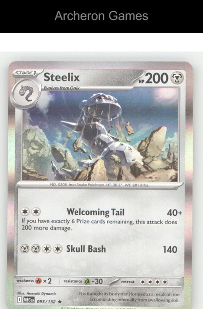 Pokemon Card Steelix MEG 093/132 R Mega Evolution Holo