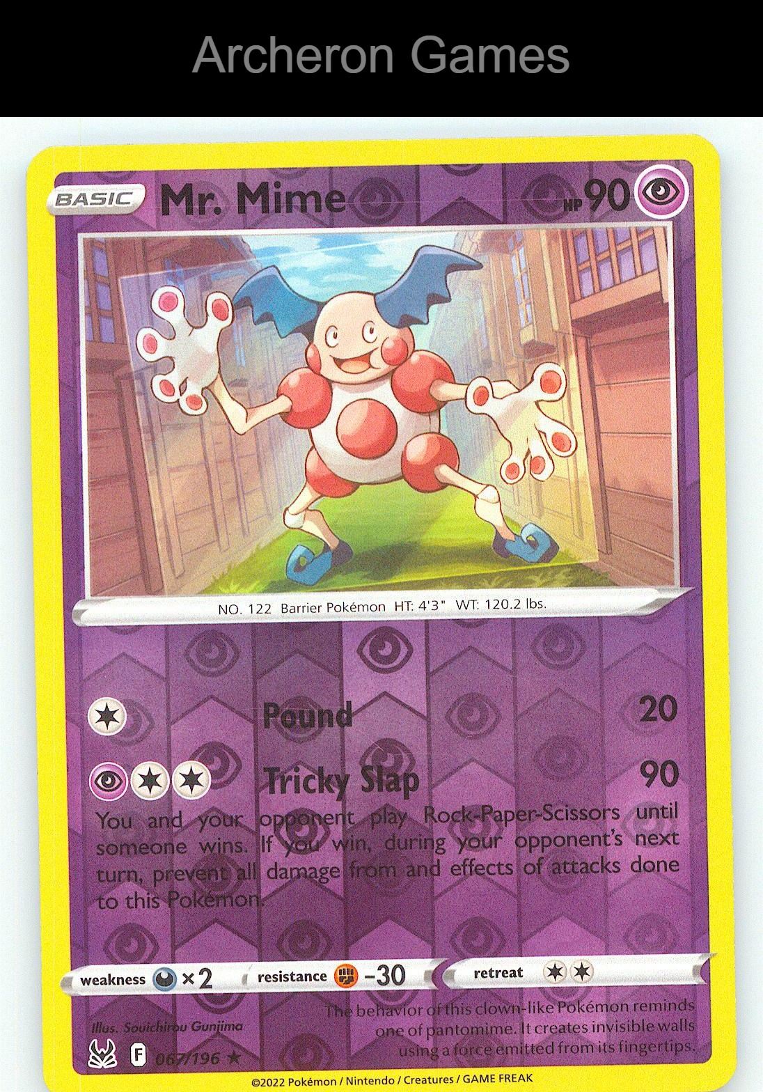Pokemon Card Mr. Mime LOR 067/196 R Lost Origin Reverse Holo